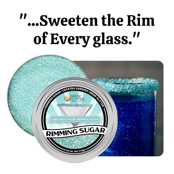 Brew Glitter - Light Blue Pearl Rimming Sugar (1LB, 1x Resealable Bag) Cocktail Garnish for Mixed Drinks & Refreshments