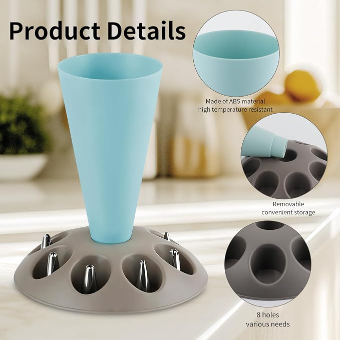 Piping Bag Holder Stand for Filling, Pastry Bag Stand with 8 Slots Nozzles, Plastic Pastry Bag Stand for Cake Decorating, Baking Accessories (Light Blue)