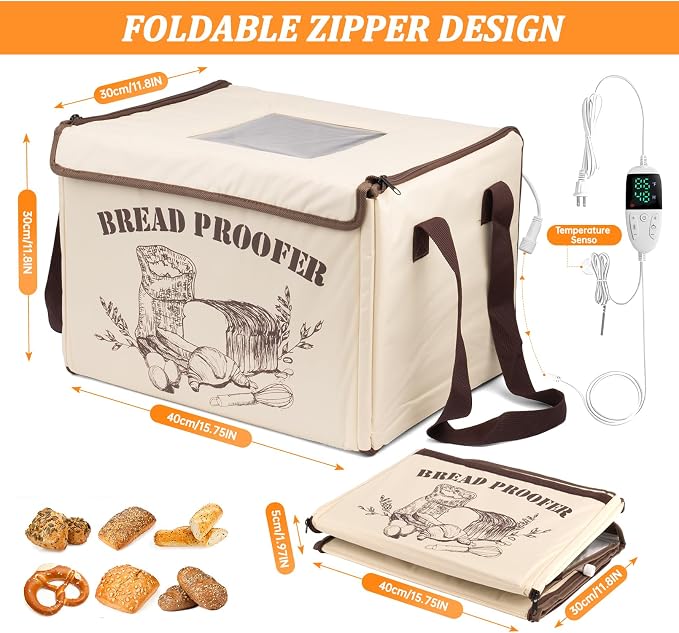 Folding Bread Proofing Box with Lid, Bread Proofer 3-Side Even Fever 50-113℉ Temp Control for Dough Yogurt Fermentation with Adjustable Temperature & Timer Contrller