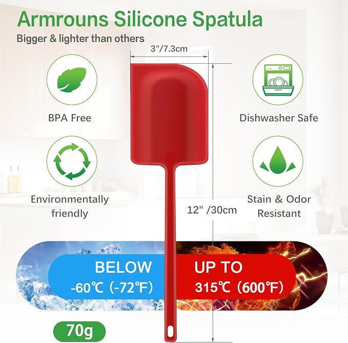 Large Silicone Spatula Wide Edge Rubber Spatula Scraper for Baking, Heat Resistant 600 ℉ Kitchen Big Spatulas for Baking Cooking, Mixing.