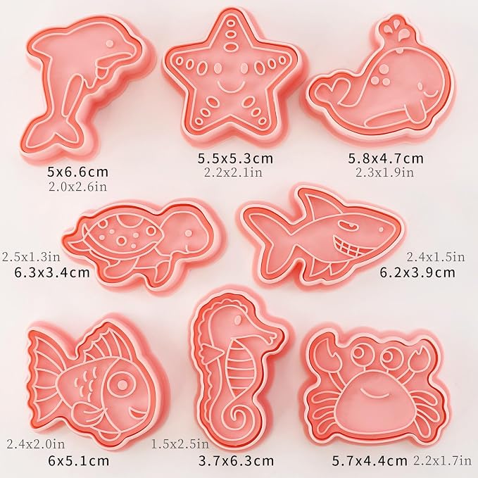 Ocean Creature Cookie Cutters with Cookie Stamps 8 Pcs Sea Animals Cutter for Fondant and Cookies (Ocean Creature)