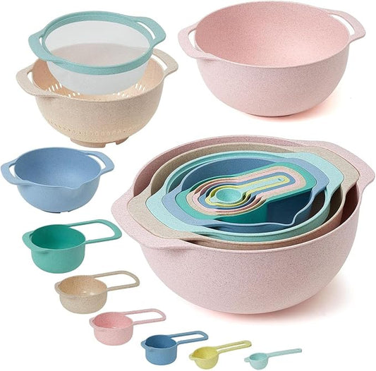 Mixing Bowls, Nesting Baking Bowls with Colander & Fine Mesh (Wheat-10PCS) | BPA-Free, Lightweight, Impact-Resistant, Rinse, Drain, Measure, Repeat, Colorful — Without the Risk.