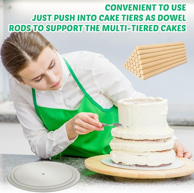 Patelai 89 Pcs Cake Tiered Stacking Kit 10,8, 6 Inch Silver Round Cake Boards with Parchment Paper Round and Plastic Dowel Rods for Stacking Support Decorating Supplies