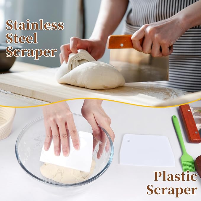 Banneton Bread Proofing Basket Set, 11 Inch Sourdough Proofing Basket and Bread Baking Supplies-Bread Lame, Danish Whisk, Bowl & Dough Scraper, Brush, (Plastic, 9in Oval + 10in Oval+11in)