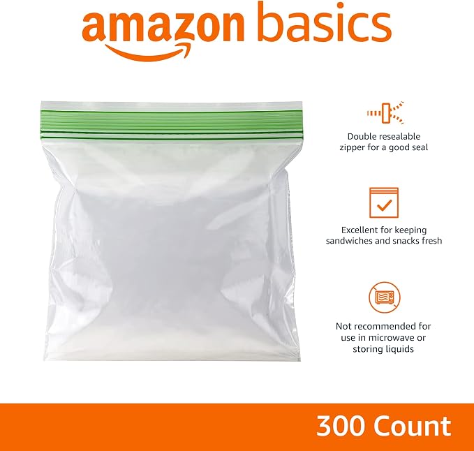 Amazon Basics Sandwich Storage Bags,(Previously Solimo),300 Count (Pack of 6)