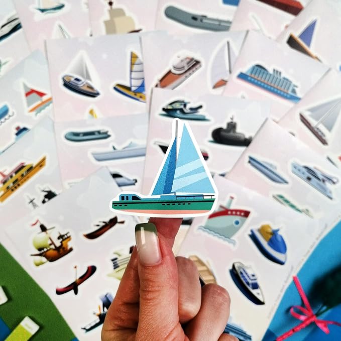 100 Pcs Boat Stickers, Sailboat Stickers - Sailboat Party Supplies, Boat Gift, Gifts for Women & Men