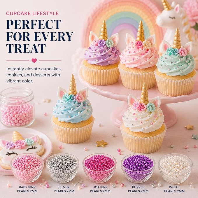 Confect Pretty Princess Pearl Sprinkles – 5 Pack Dragees Mix (Baby Pink, Silver, Neon Pink, Purple & White) – Elegant Cake & Cupcake Decorations – Vegan, Gluten-Free, Nut-Free, Soy-Free, Dairy-Free, Palm Oil-Free , Dye Free, No Artificial Dyes- 5 Oz