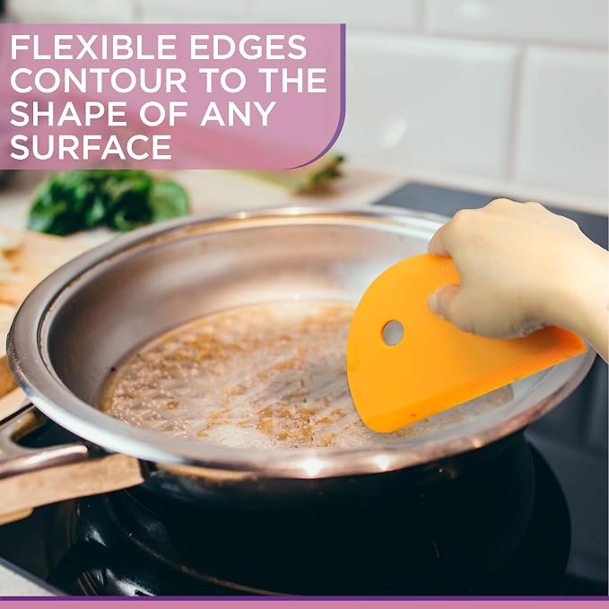 Zoie + Chloe Multipurpose Silicone Bowl Scraper - Dough Scraper for Cleaning Mixing Bowls, Baking Pan - Silicone Scraper Spatula For Painting, Smoothing, Frosting, Cake Decorating - Yellow, 7x3.75"