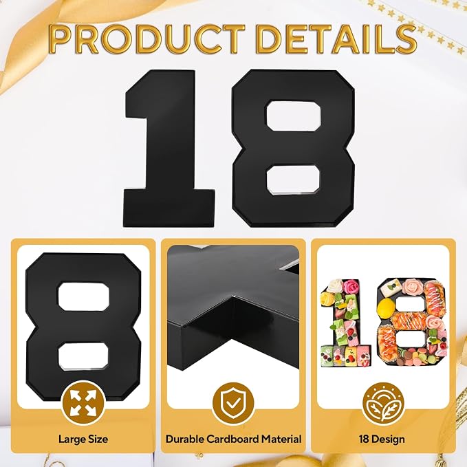 Cardboard Number for Charcuterie 18 Set Fillable Tray 10.2'' Black Charcuterie Paper Box for 18th Birthday Anniversary Party Decorations Chocolate Candy Cupcake Container
