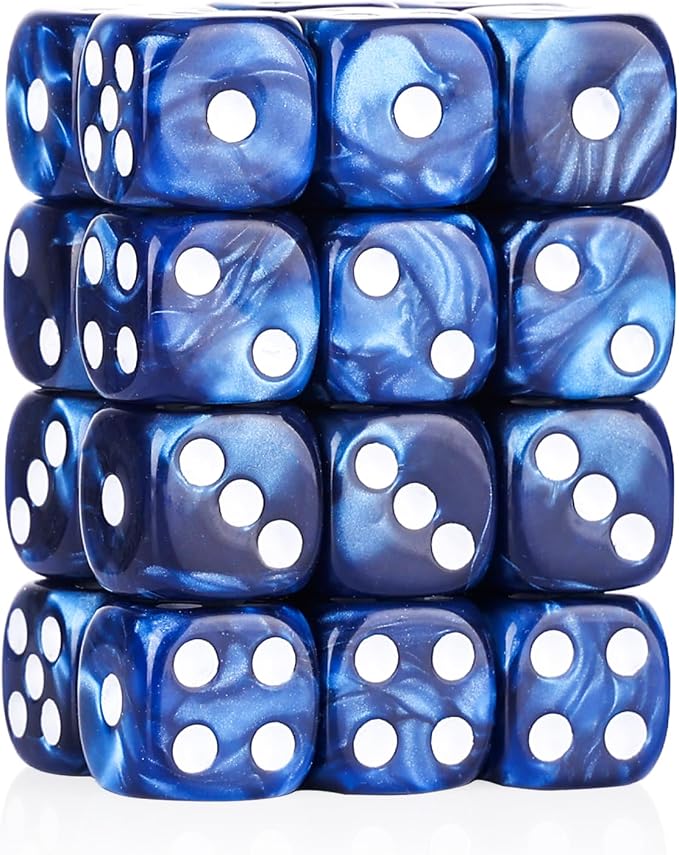24 of Pack 16MM 6 Sided Dice Set,Pearl Pattern D6 Game Dice Set, 6 Sided Standard Dices for Yahtzee, Bunco or Teaching Math,with Portable Dice Pouch(Blue Pearl)