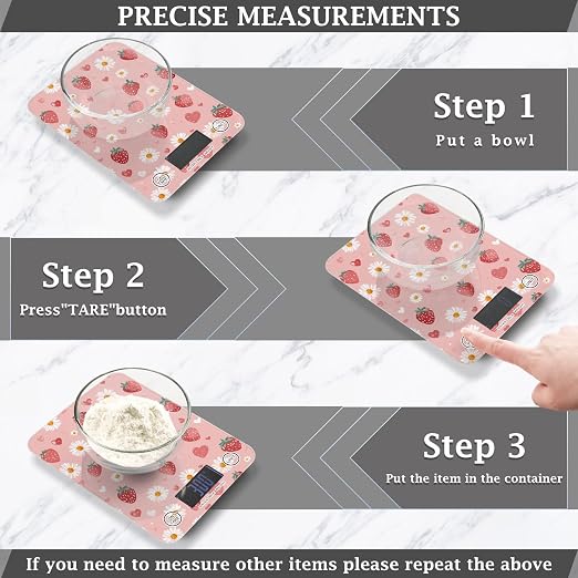 Food Scale Kitchen Scale Food Weight Scales Digital Weight Grams and Ounces Small Electronic Food Scale for Baking Cooking Pink Floral Strawberry Hearts