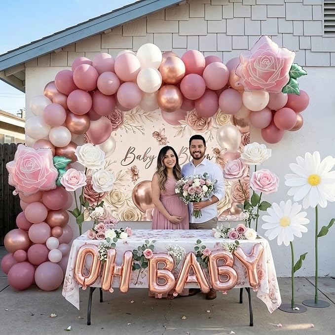 Mother's Day Party Decorations Kit - with Dusty Pink Rose Gold Balloon Arch Kit - Flower Foil Balloons for Mother's Day Party Decorations, Best Mom Ever Floral Party Supplies