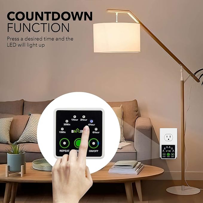 BN-LINK Smart Digital Countdown Timer, Repeat Cycle Timer with 3-Prong Grounded Outlet for Lamps, Light and Home Appliances, 15A/1875W ½ HP