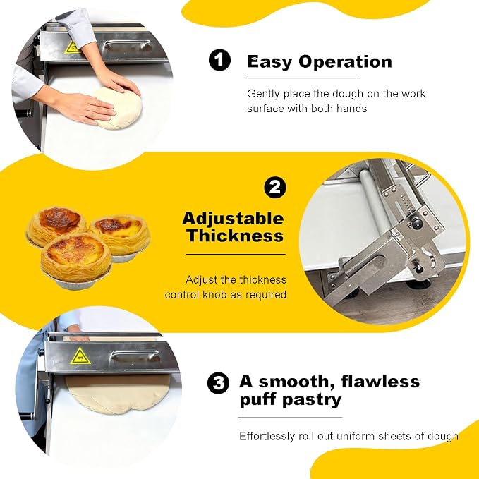 Folding Dough Sheeter for Home, Dough Sheeter Roller Machine Thickness Adjustable, Stainless Steel Dough Laminator for Croissant Pizza Puff Pastry (32.7 * 18.9 * 9.8in)
