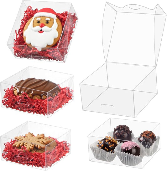 TEMLQPACK 100PCS Cookie Boxes 3¼"×3¼"×1½" Clear Mini Bakery Boxes for Donuts, Cookies, Macarons, Brownies, Soap & Chocolate Truffles