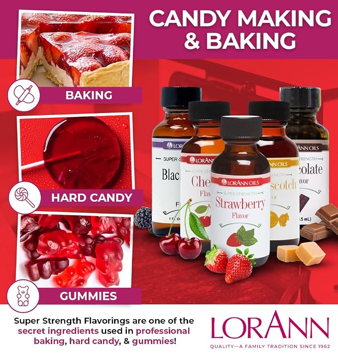 LorAnn Oils Super Strength Flavoring - Used For Candy Making, Flavoring Extracts, Baking, Hard Candy, and Flavor Oils - Bold, Natural Flavors 4X Stronger Than Extracts - Strawberry, 1 fl oz