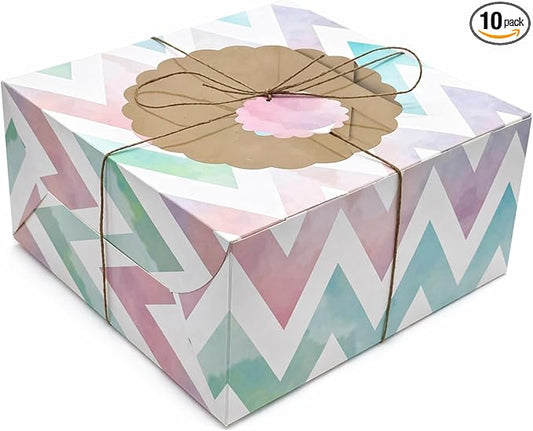 mudrit Cake Boxes with Window 10 Pcs Bakery Boxes for Cakes, Donuts, Brownies, Pie, Pastries and Christmas Cookies: Size 10x10x5 Inches