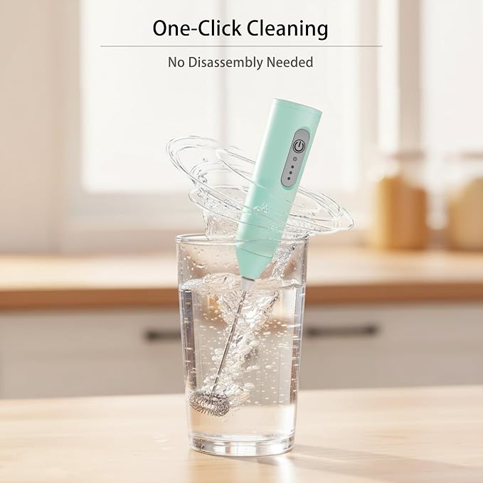 Puraville Rechargeable Electric Milk Frother Handheld, 3 Speeds Electric Whisk Drink Mixer, Type-C Charging BPA Free for Coffee, Latte, Cappuccino, Egg,Cream, Light Green