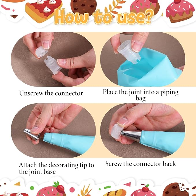 Piping Bags and Tips, Cake Decorating Supplies with 2 Reusable Piping Bags, 24 Icing Tips, 2 Couplers, 3 Scrapers 2Silicone Rings Pipings Bag and Tip Set Baking Tools for Cookie Icing