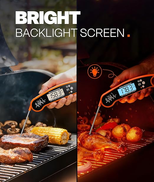 Meat Thermometer Digital – Instant Read Food Thermometer for Grilling, BBQ, Air Fryer, Smoker, Candy Making with Foldable Probe, Kitchen Gadgets, BBQ Essentials, Gift for Dad, Men, Orange