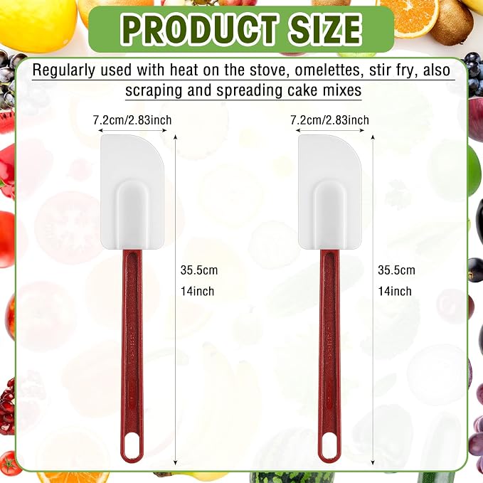 Lounsweer 2 Pcs Heat Resistant Rubber Spatula 14 Inch Commercial Silicone Spatula Scraper Set for Kitchen Use Cooking Silicone Cooking Utensils Sets