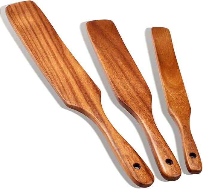 3 Pack Skinny Wooden Spurtle Set for Sourdough Starter Kit Accessories Teak Wood Jar Spatula Sourdough Bread Baking Supplies Gift Spurtles Kitchen Tools Stirring Stick Spoon Dough Whisk Scraper
