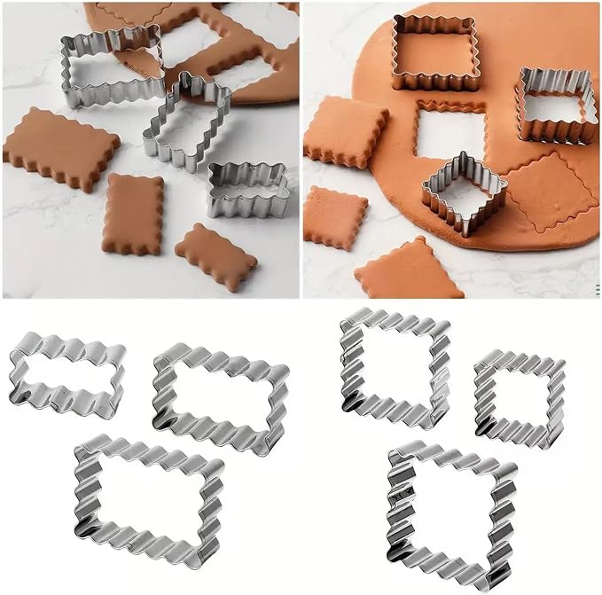 6Pcs Scalloped Cookie Cutter Set, 2 Inch Square & 2.5 Inch Small Rectangle, Jagged Edge Design