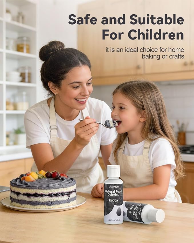 Dye-Free Food Coloring, Natural Food Coloring Gel No Artificial Dyes, Non-Toxic, Natural Food Dye for Icing, Frosting, Cake Decorating, 40 Milliliters - Black