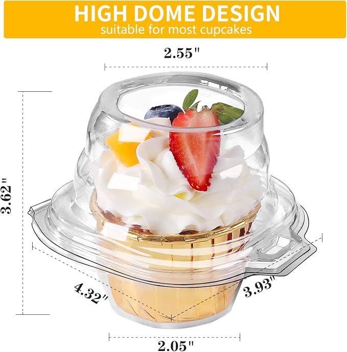 180 Packs Individual Cupcake Containers Stackable Single Compartment Cupcake Disposable Carrier Holder Box Deep Dome Clear Plastic BPAFree (180 counts)