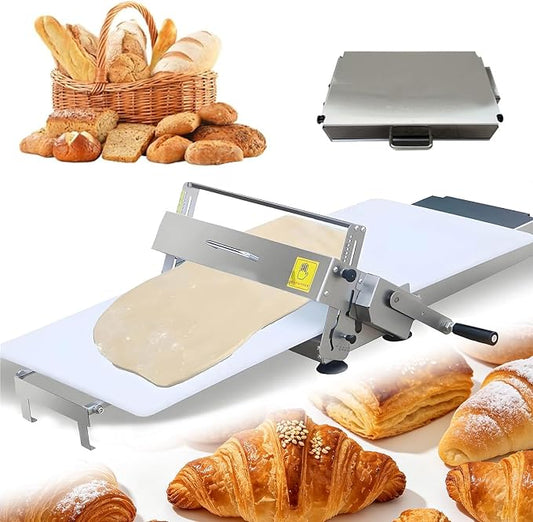 Dough Sheeter Machine, Folding Countertop Dough Roller, Manual Pastry Machine Stainless Steel, 0-27mm Adjustable Thickness, with Press Panel, for Home Baking and Commercial Bakery