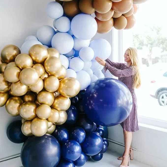 Voircoloria 130pcs Navy Blue Balloons Different Sizes 18" 12" 10" 5" Dark Blue Balloons for Birthday Graduation Baby Shower Anniversary New Year Party Holiday Decorations