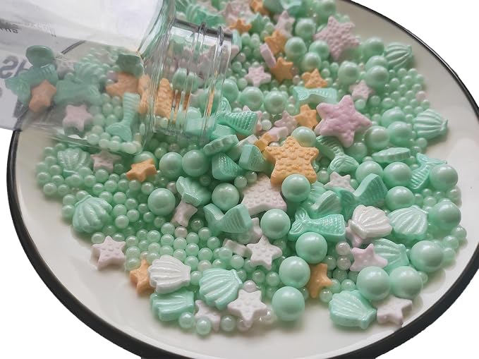 Edible Green Ocean Mermaid Candy Sprinkles Starfish Dessert Sprinkle Shell Cake Cupcake Toppers Pearl Cookie Decorations Sweet Personalities Candy Sprinkles for Cake Decorating, 3.53 oz