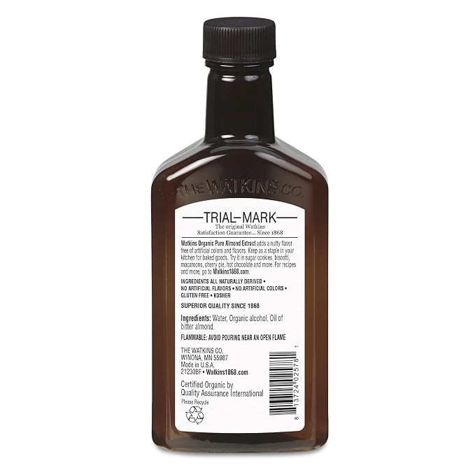 Watkins Organic Pure Almond Extract, 4 oz. Bottle, 3-Pack