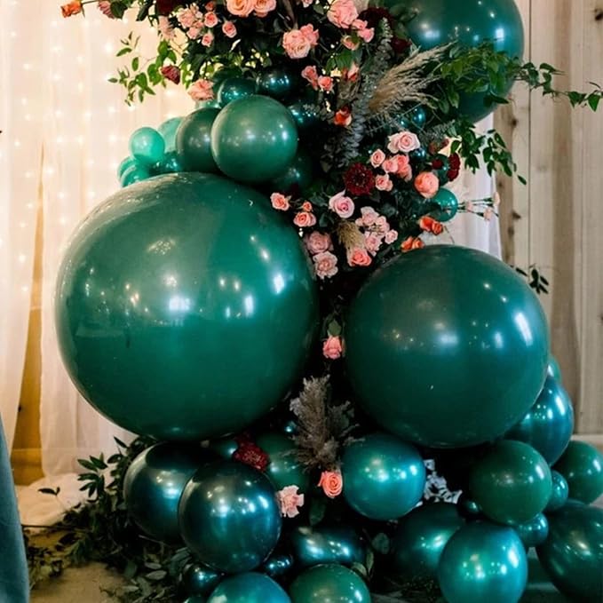Voircoloria 130pcs Dark Green Balloons Different Sizes 18" 12" 10" 5" Hunter Green Balloons for Birthday Dinosaur Baby Shower St. Patrick's Day Summer Jungle Forest Safari Party Decorations