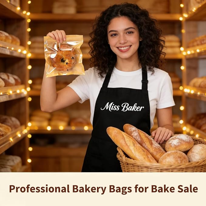 200 Pack Cookie Bags with Window & Seal Stickers, Heat Sealable 7.1x7.5 Inch Paper Sleeves Packaging Baked Goods Bag for Small Business, Bulk Bakery Supplies for Brownie, Muffin,Pastry, Donut Gift