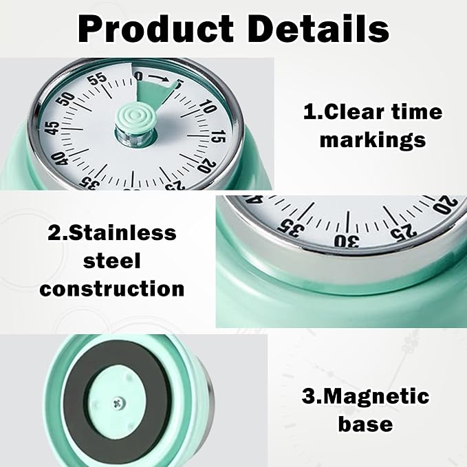 60-Minute Magnetic Visual Timer, Silent Operation and No Battery Needed, Time Management Tools for Kitchen, Homeschool Desk, Office Meetings & Home Learning Timer (Green-Pink)