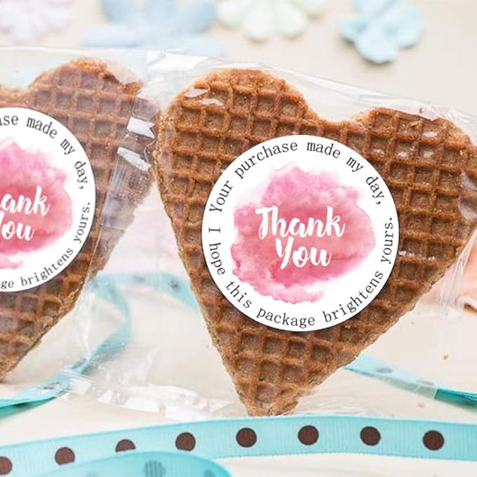WRAPAHOLIC Thank You Business Stickers - Pink Ink Painting Gift Wrap Labels, Shipping Labels - 2 x 2 Inch 500 Total