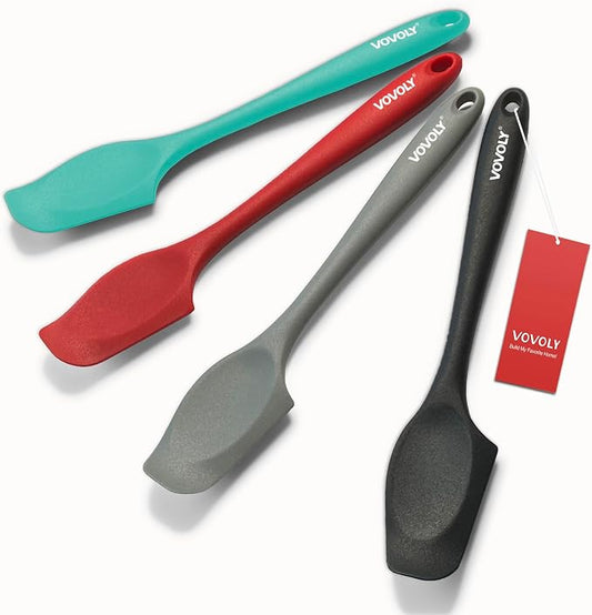 Silicone Mini Spatulas, Curved Small Spatula with Shallow Bowl for Kitchen, Seamless Jar Scraper for Cooking Baking, Wet Pet Food Spatula, 8.2 IN, 4 Pack，Assorted