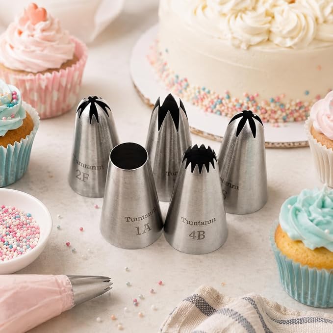 5 Pack Stainless Steel seamless Piping Icing tips, Large Piping Nozzle, Cake Decorating tools for baker