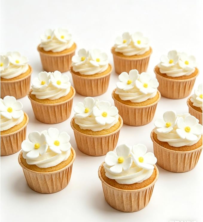 108 Count Edible Flower Cake Decorations, Small Edible Flowers, Sugar Flowers, Cakes & Cupcakes Toppers, Edible Dessert Decorations (0.8 Inch) (3 Petals White)