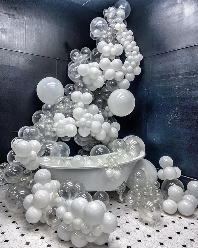 Clear Balloon Arch Kit, 143Pcs Transparent Clear Latex Balloon Garland kit, 18 12 10 5 Inch Different Size Balloons for Wedding Bridal Shower Anniversary Baby Shower Birthday Party Decorations