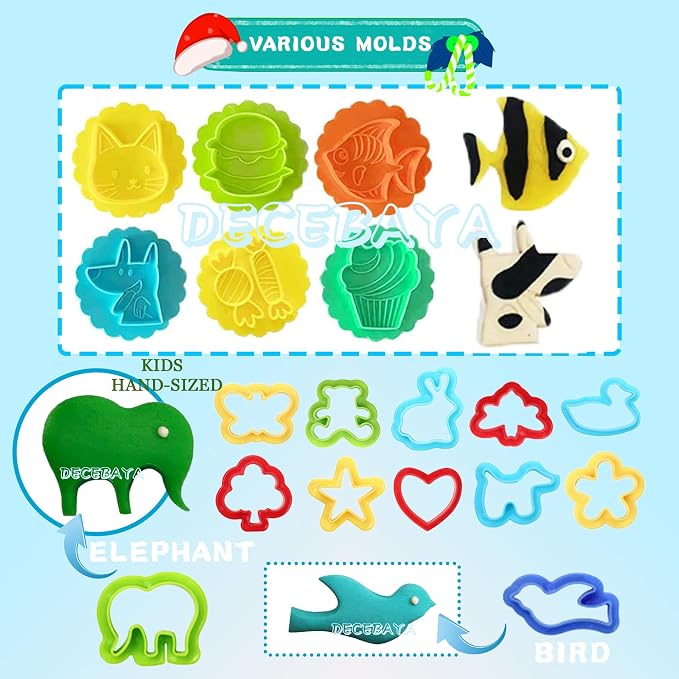 Dough Tools Play for Kids- Toy Accessories Include Stamps Cutter Scissor Roller Extruder Molds and Storage Box Party Favors Set for Age 2-8