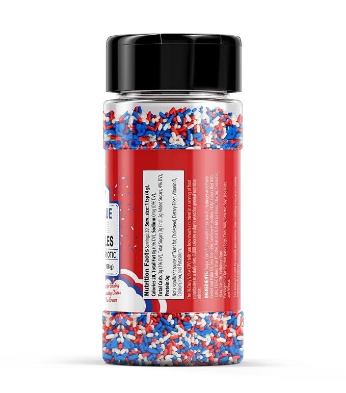 Unpretentious Red, White & Blue Sprinkles (1 Cup), Patriotic Jimmies, Decorative Dessert Topping