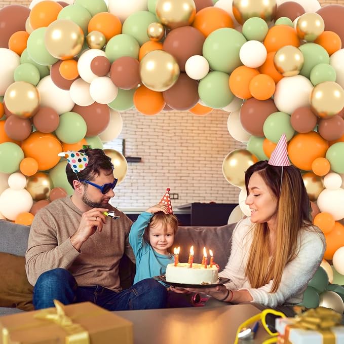 Sage Green Orange Brown Balloon Garland Arch Kit - Oilve Green and Orange Balloons Brown Balloons for Woodland Animals Birthday Bear Baby Shower Gender Reveal Wedding Party Oh Baby Decorations