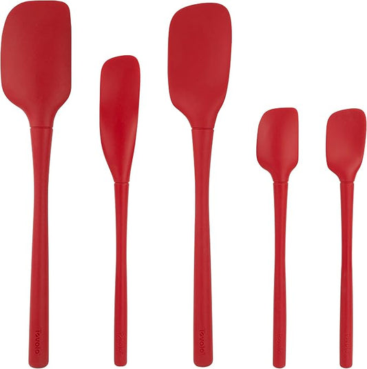 Tovolo Flex Core 5 Piece Silicone Spatula Set Heat Resistant All Silicone Utensils Include Non Stick Spatula Spoonula Jar Scraper, Dishwasher Safe BPA Free Spatulas for Baking Mixing, Cayenne Red