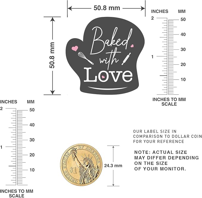 easykart labels 3000 Baked with Love Stickers in Sheets, Dark Grey Color in Hand Gloves Die Cut Design | 2" x 2" Inch Size Highly Recommended for All Bakeries and Baked Products ..