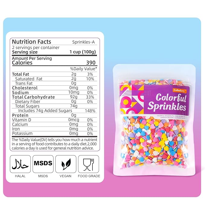 Rainbow Heart Sprinkles for Cake Decorating 7 oz Edible Colorful Heart Confetti Sprinkles for Baking Cookies Ice Cream Chocolate Cupcake Toppers for Wedding Anniversary