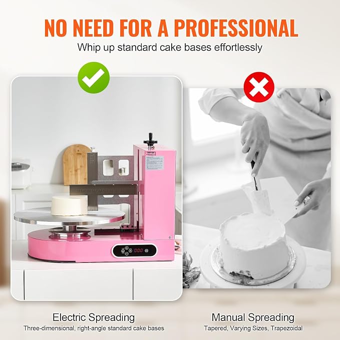 VEVOR Cake Decorating Machine, Cake Cream Spreading Coating Smearing Machine, Low Noise Cake Frosting Machine, Turntable with Adjustable Scraper, for 4" to 16" Cake, 25-320RPM Rotating Speed, Pink