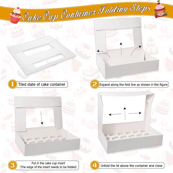 Fuutreo 5 Pack White Mini Cupcake Boxes with Window 21 x 13 x 4 Inches 24 Count Auto Pop up Large Cookie Boxes Cupcake Containers with Thank You Label Stickers for Muffins Pastries Donuts Cookies