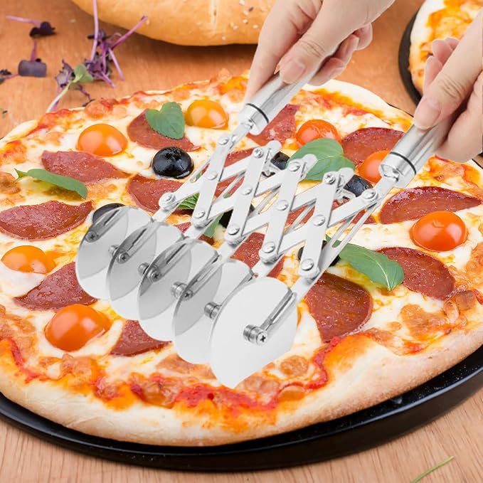 Ragyzity 5 Wheel Pastry Cutter, Stainless Steel Pizza and Dough Tool, Multi-Round Pastry Knife Baking Cutter with Double Wheel Dough Divider, Heavy Duty Pastry Wheel with Ergonomic Handle